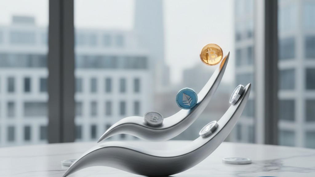 Crypto lending concept: digital coins, smart contracts and yield percentages on screen