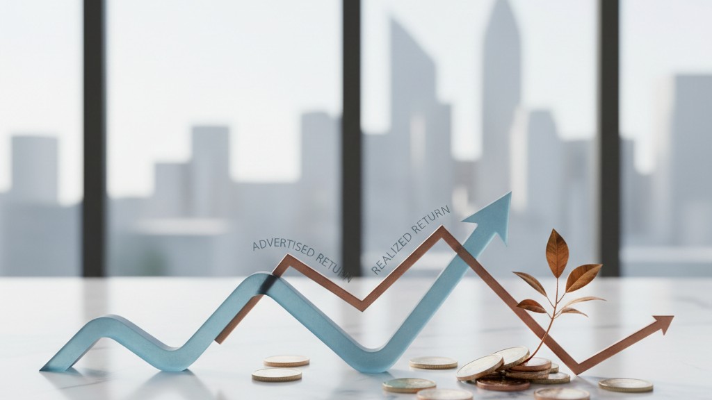 Calculator and financial charts showing P2P lending return projections and realised net yield after defaults and fees